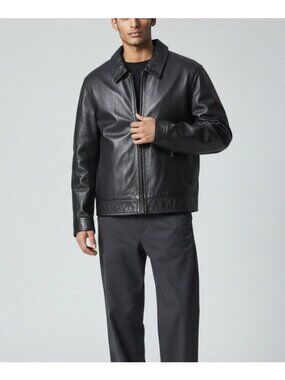 Reilly & Holmes Black Leather Jacket Size L Full-Zip Front With Pockets Classic